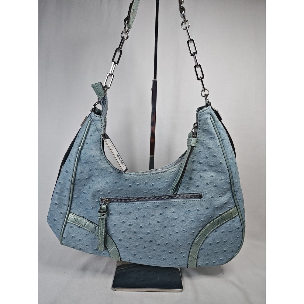 NWT Guess Visage Hobo Shoulder Bag Blue Faux Ostrich Chain OS285101